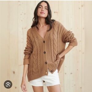 Jenni Kayne Oversized Cable Knit Cardigan in Brown - XS